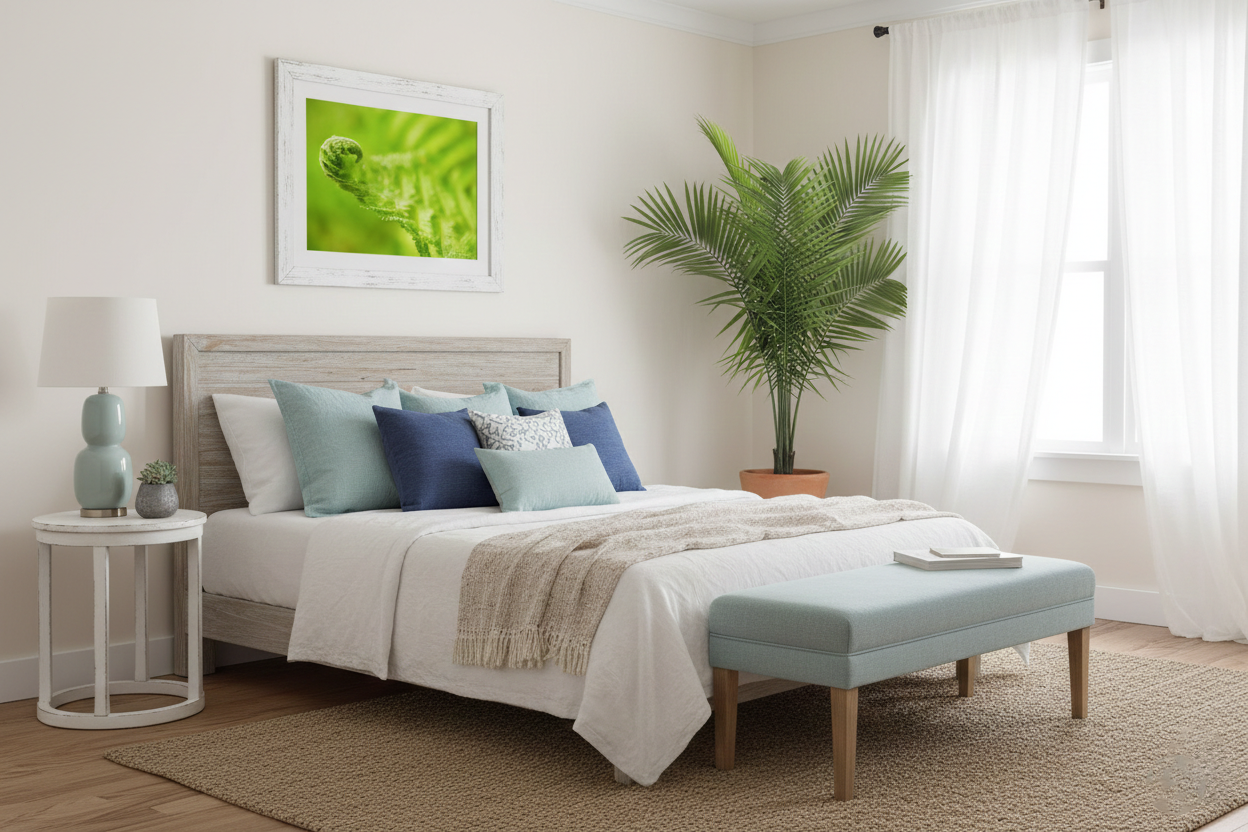 Fern Curl Minimal Botanical Nature Photography Print Loose in Coastal Style Bedroom