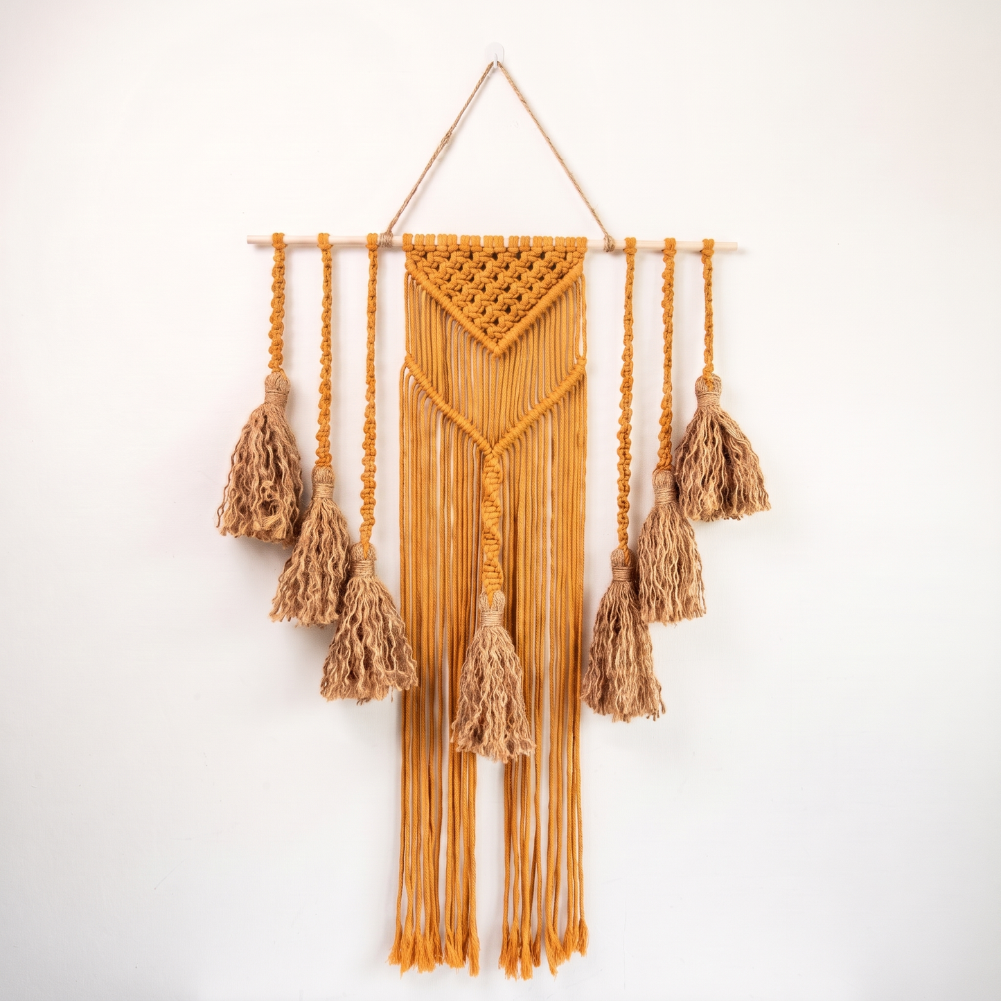 Fiber Art Custom Macrame Wall Hanging Amber Orange Hex code f7bb5b