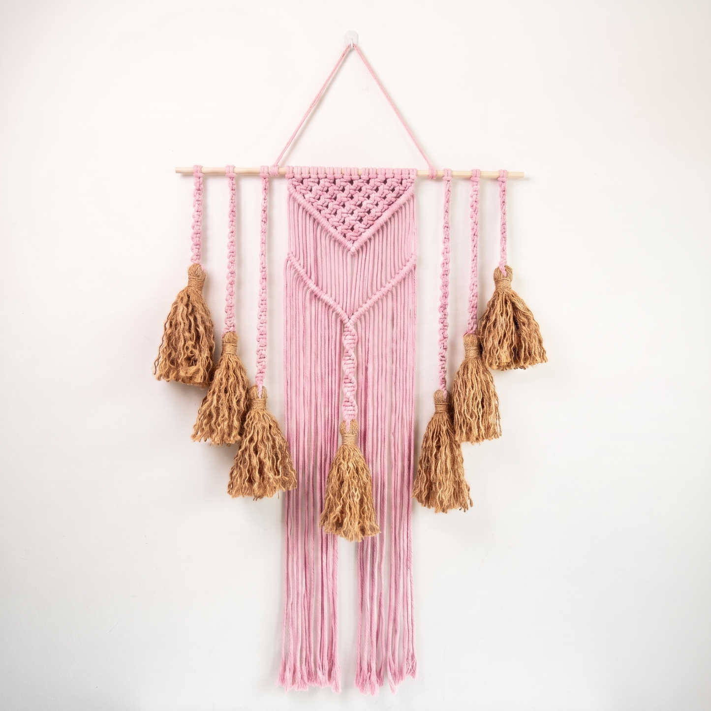 Fiber Art Custom Macrame Wall Hanging Baby Pink Hex code fad5e6