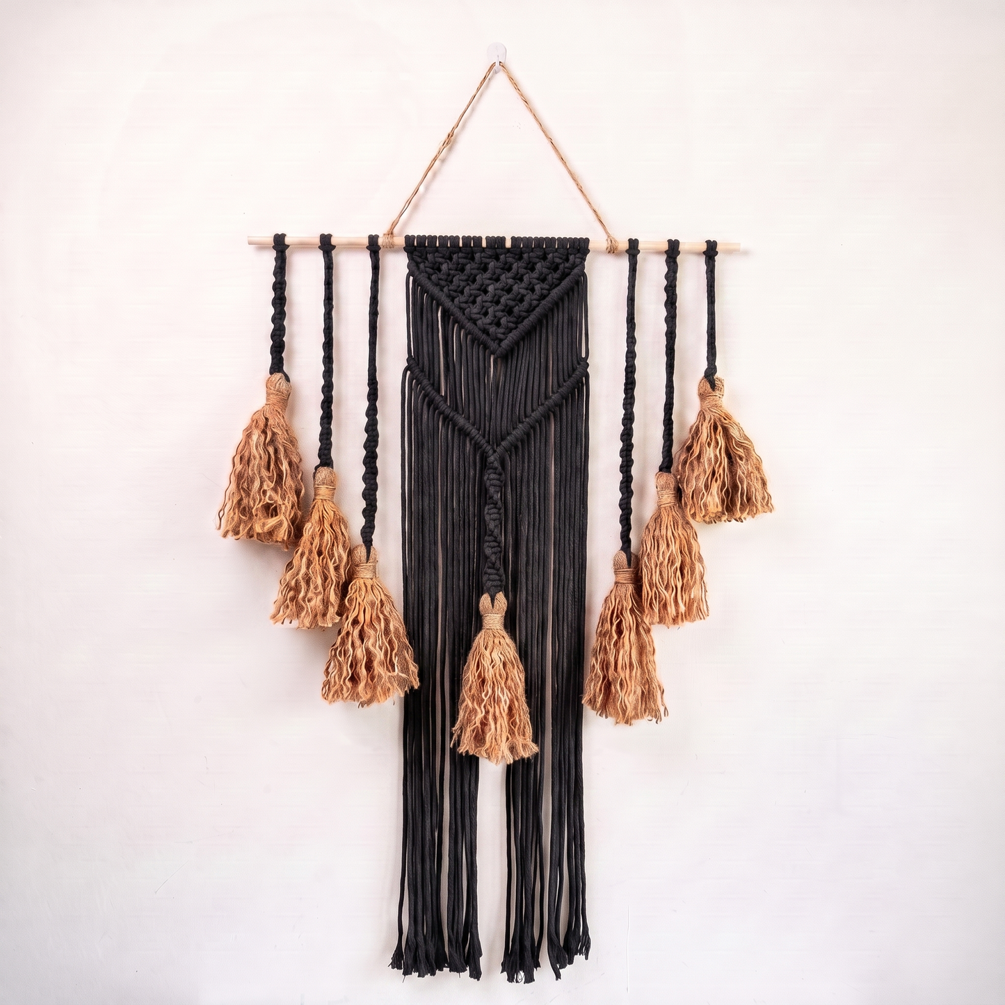 Fiber Art Custom Macrame Wall Hanging Black Hex code 2b2b2d