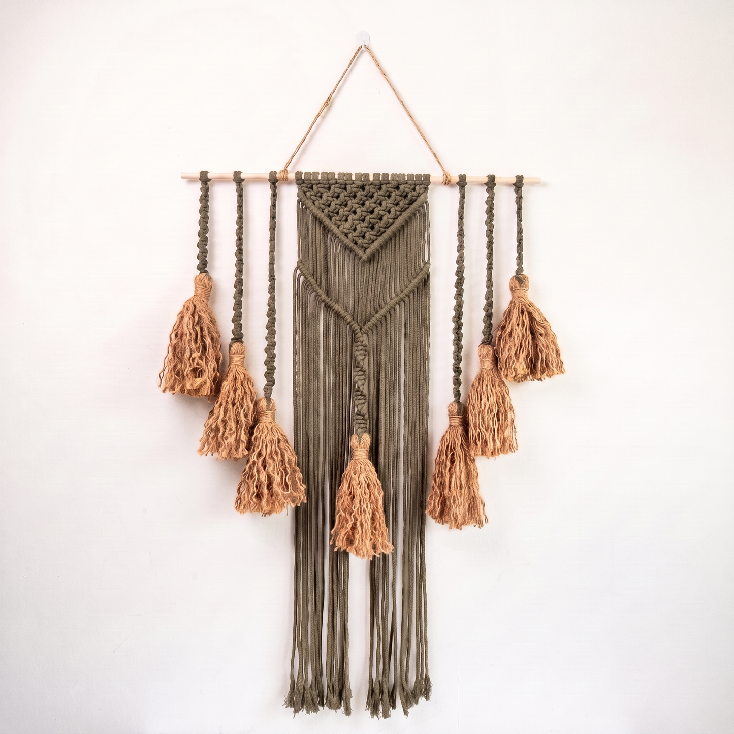 Fiber Art Custom Macrame Wall Hanging Dark Khaki Hex code b2a571