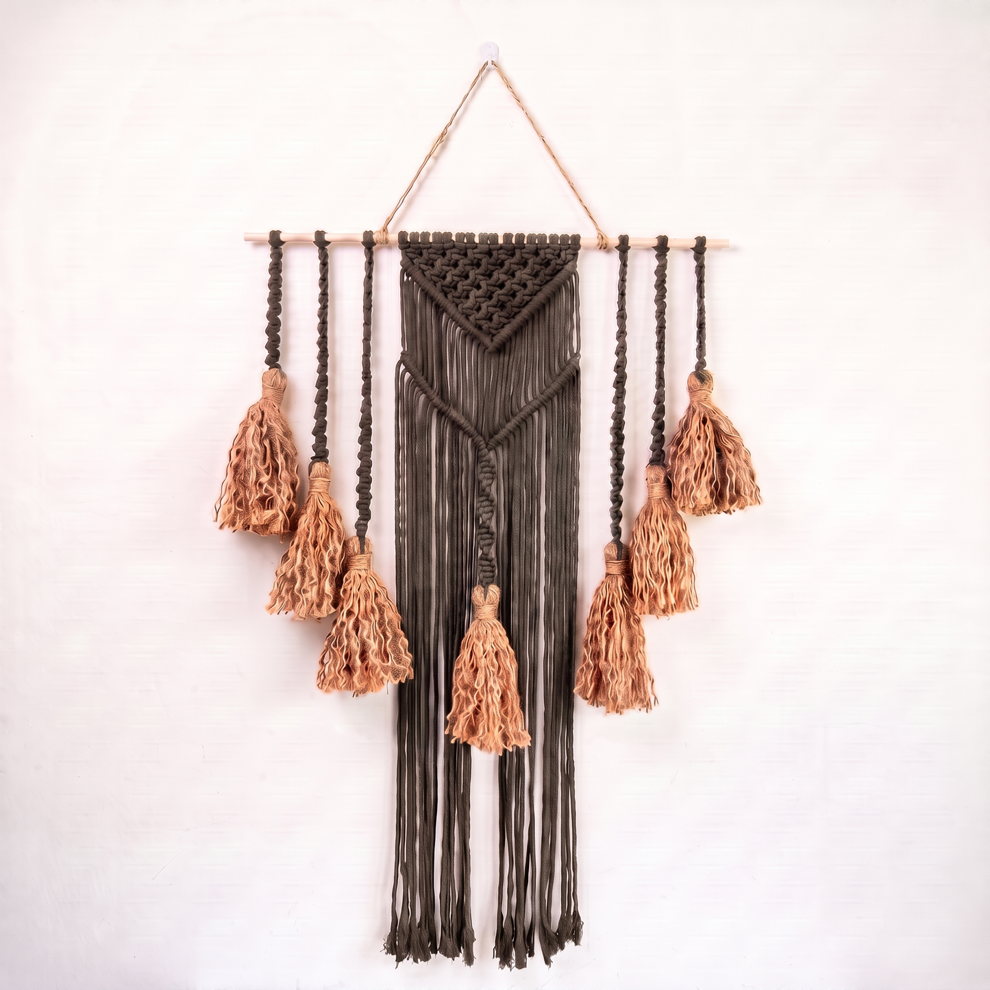 Fiber Art Custom Macrame Wall Hanging Expresso Brown Hex code 493630