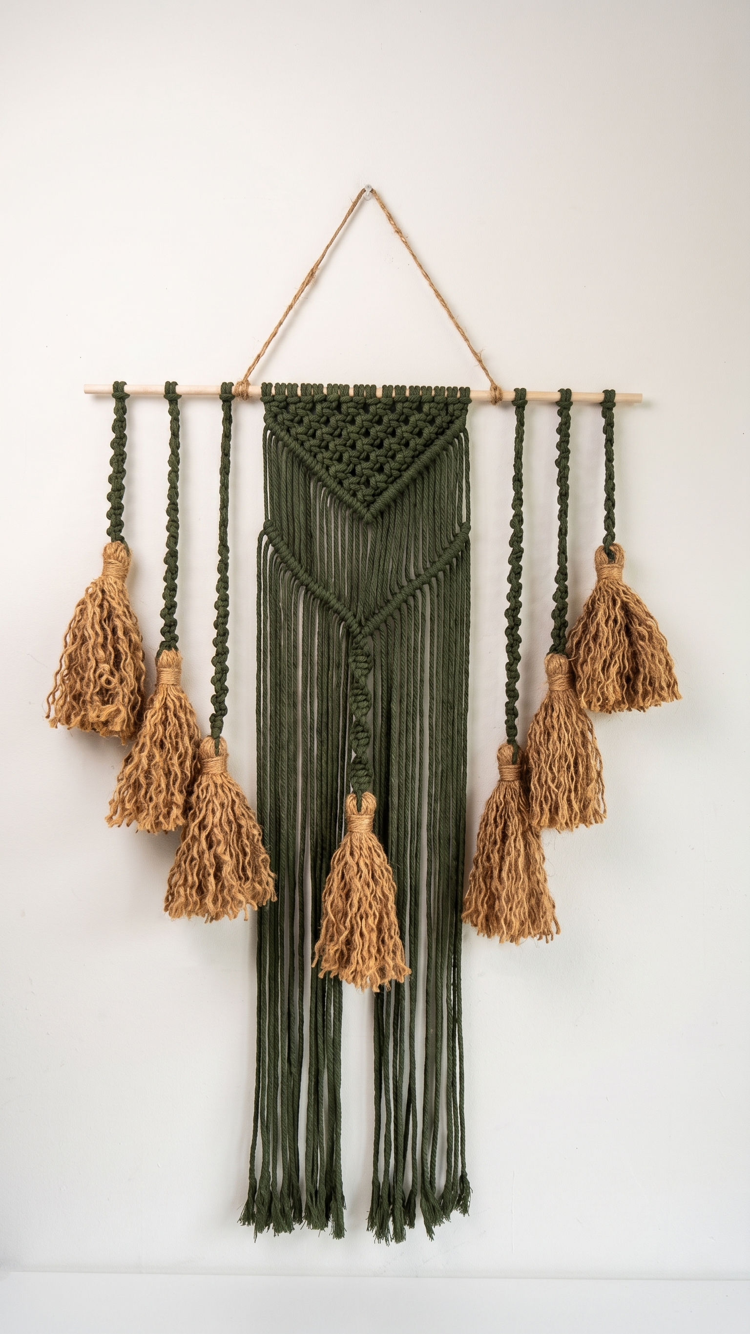 Fiber Art Custom Macrame Wall Hanging Moss Green Japandi Boho Chic Modern Organic (1)