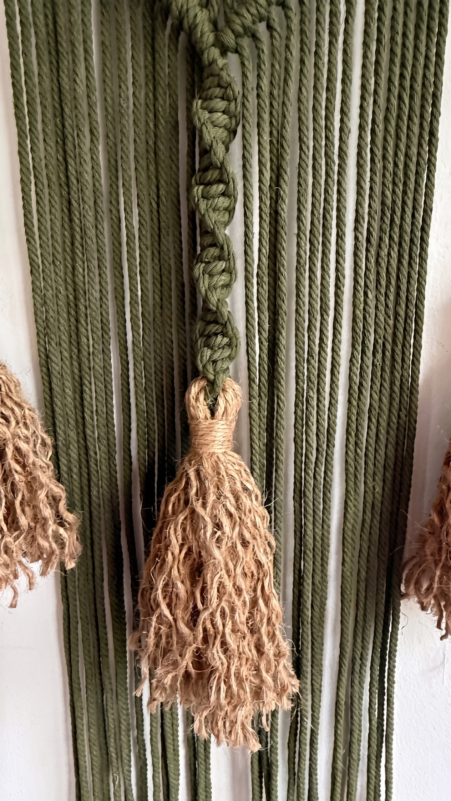 Fiber Art Custom Macrame Wall Hanging Moss Green Japandi Boho Chic Modern Organic (4)