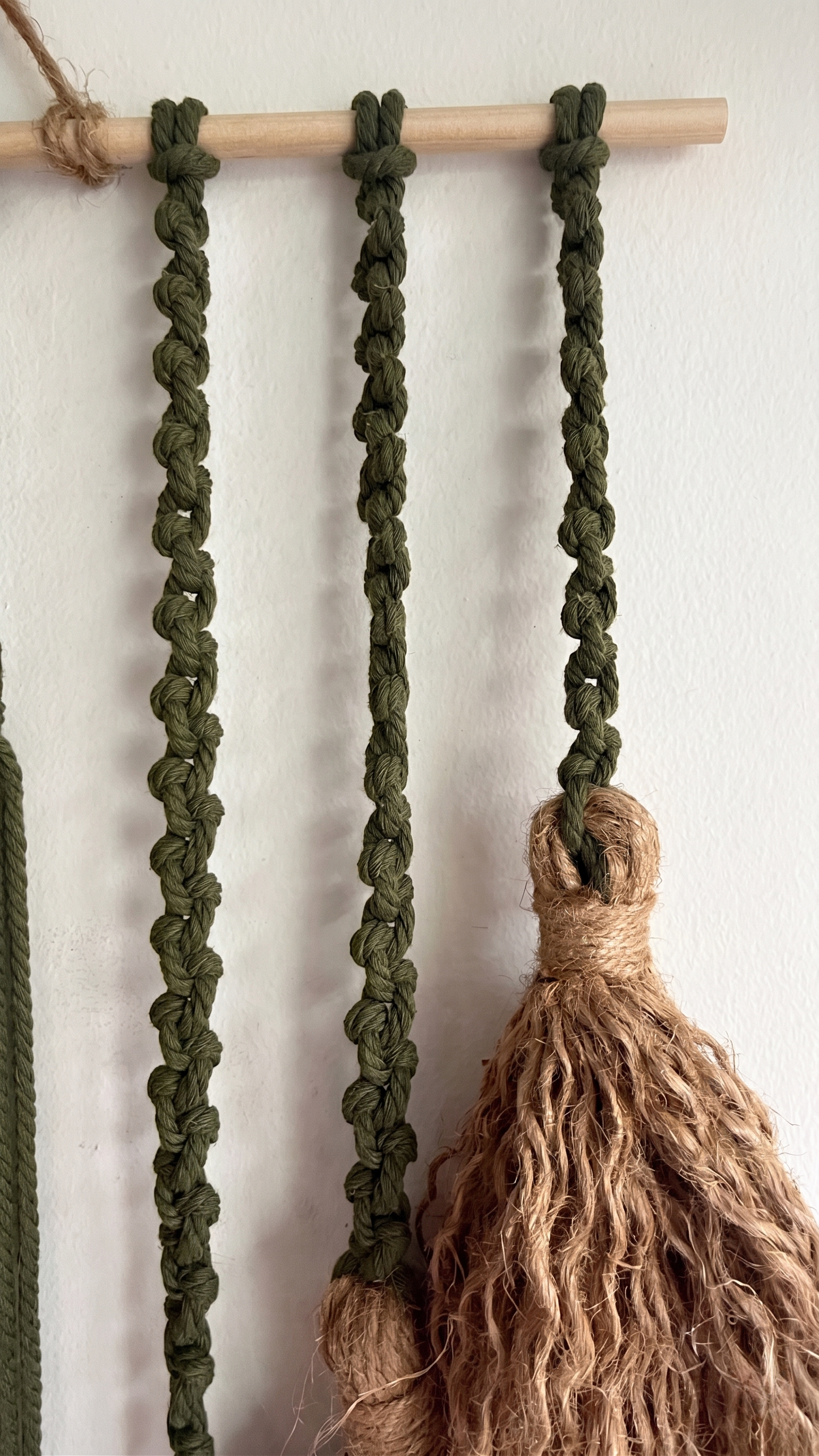 Fiber Art Custom Macrame Wall Hanging Moss Green Japandi Boho Chic Modern Organic (5)