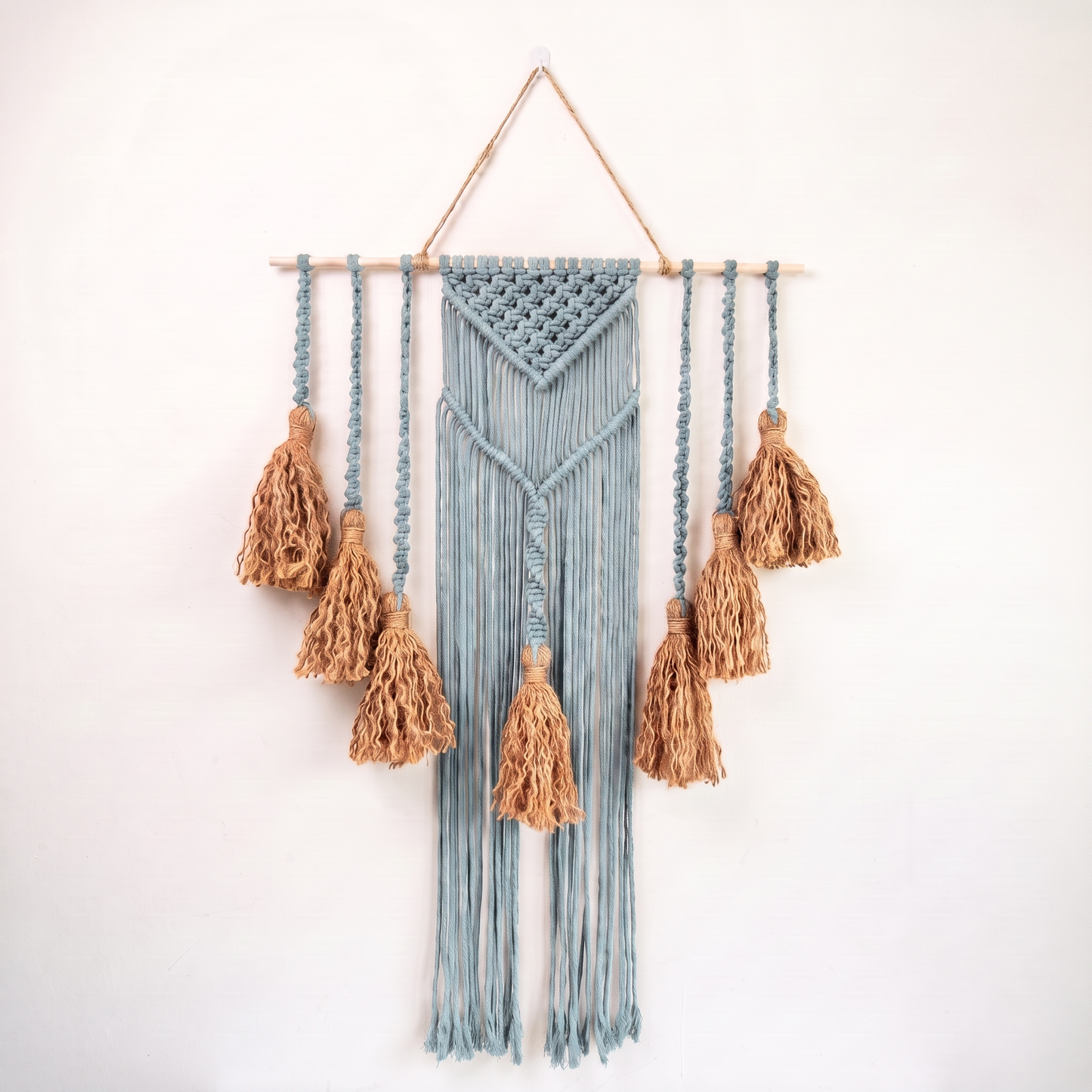 Fiber Art Custom Macrame Wall Hanging Light Blue Hex code b9dadf