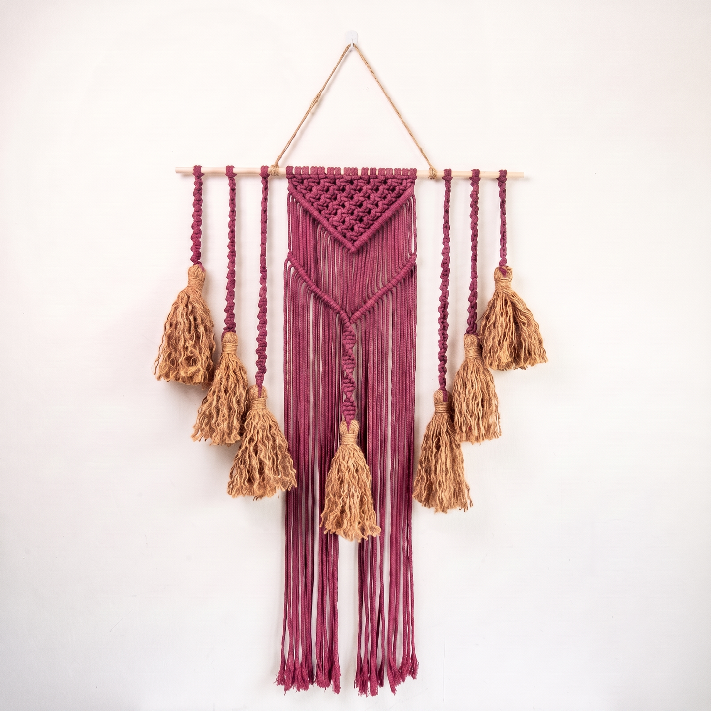 Fiber Art Custom Macrame Wall Hanging Magenta Hex code c32d6c