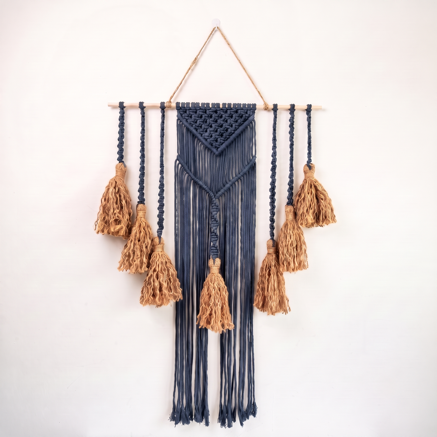 Fiber Art Custom Macrame Wall Hanging Navy Blue Hex code 414a69