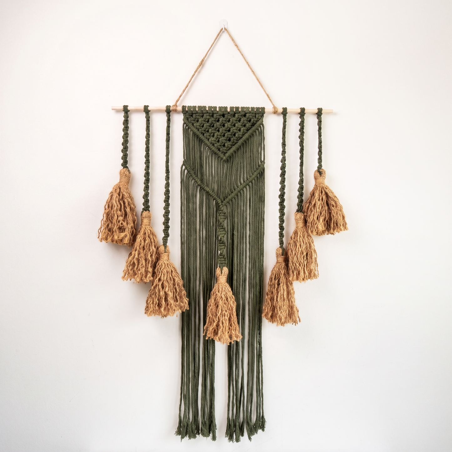 Fiber Art Custom Macrame Wall Hanging Olive Green Hex code 515934