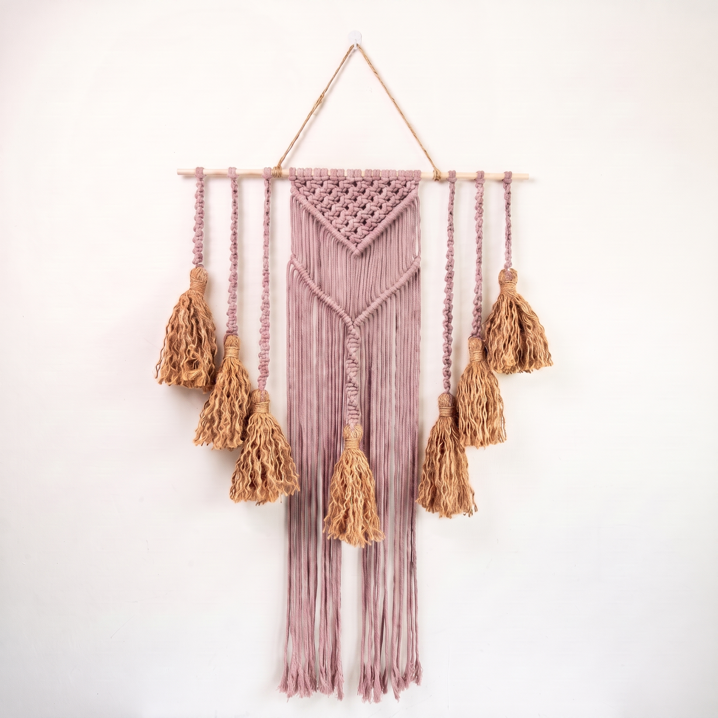 Fiber Art Custom Macrame Wall Hanging Pale Pink Hex code e9bec8