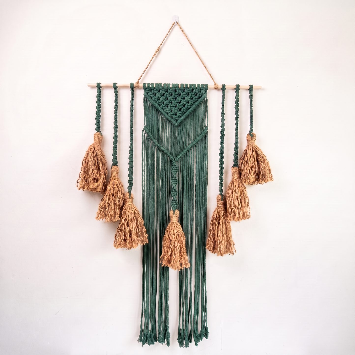 Fiber Art Custom Macrame Wall Hanging Pine Green Hex code 1c8461