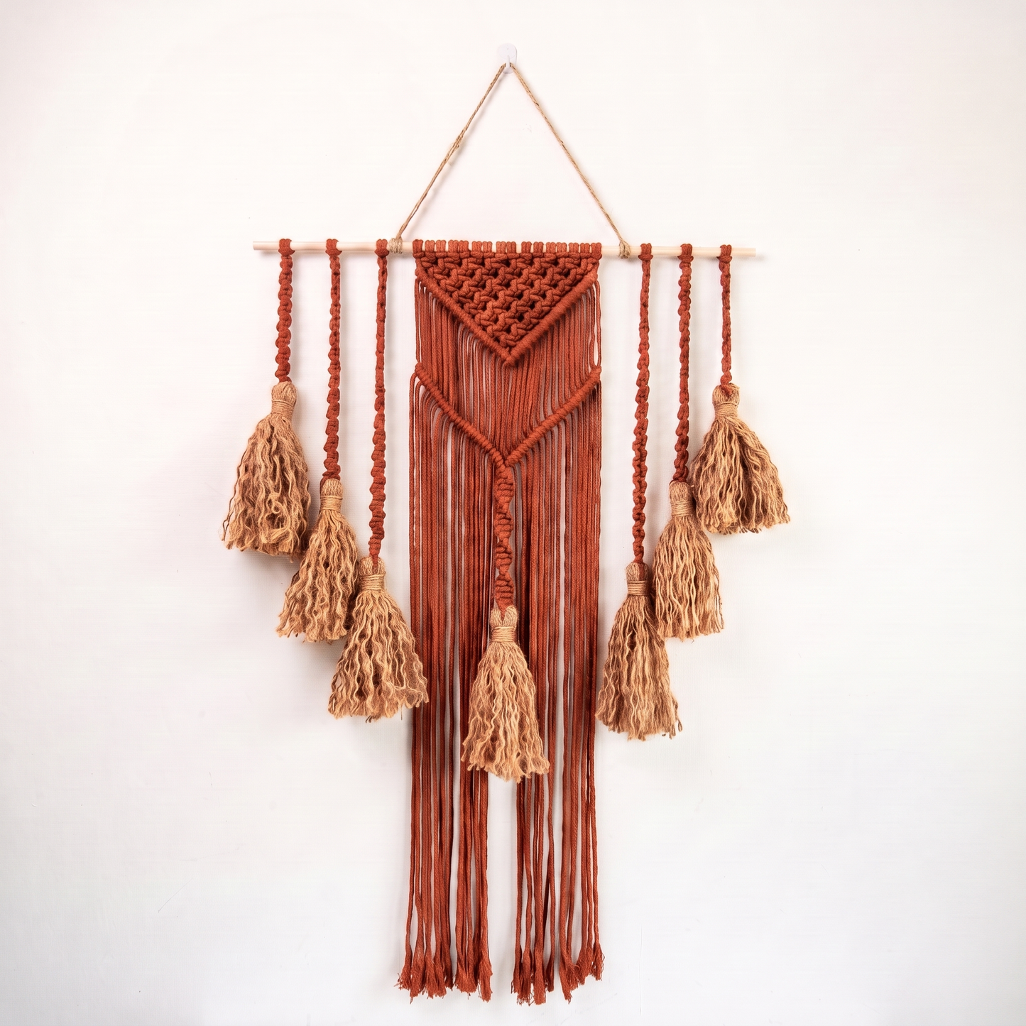 Fiber Art Custom Macrame Wall Hanging Reddish Brown Hex code ad4f2f