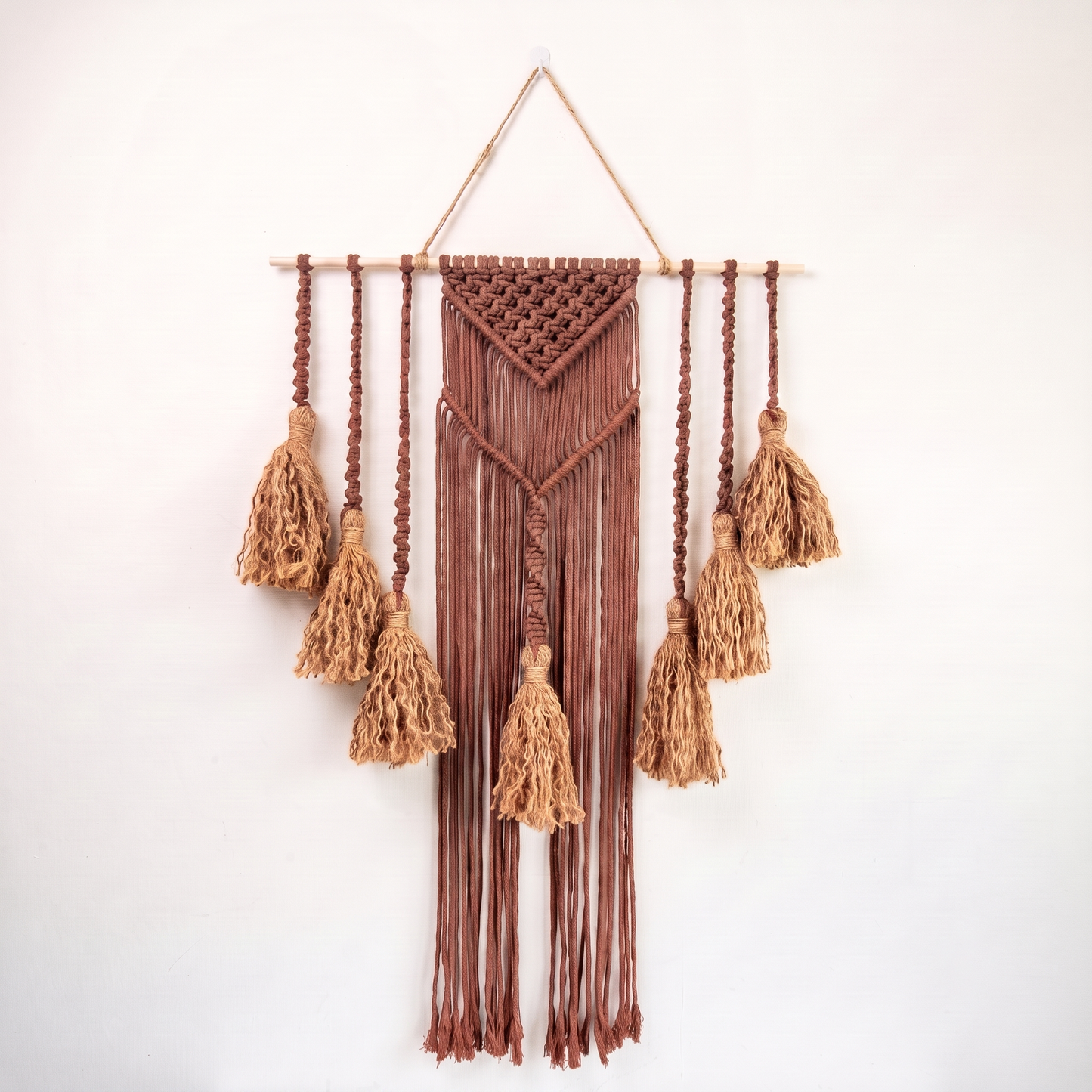Fiber Art Custom Macrame Wall Hanging Rust Red Hex code b97b70
