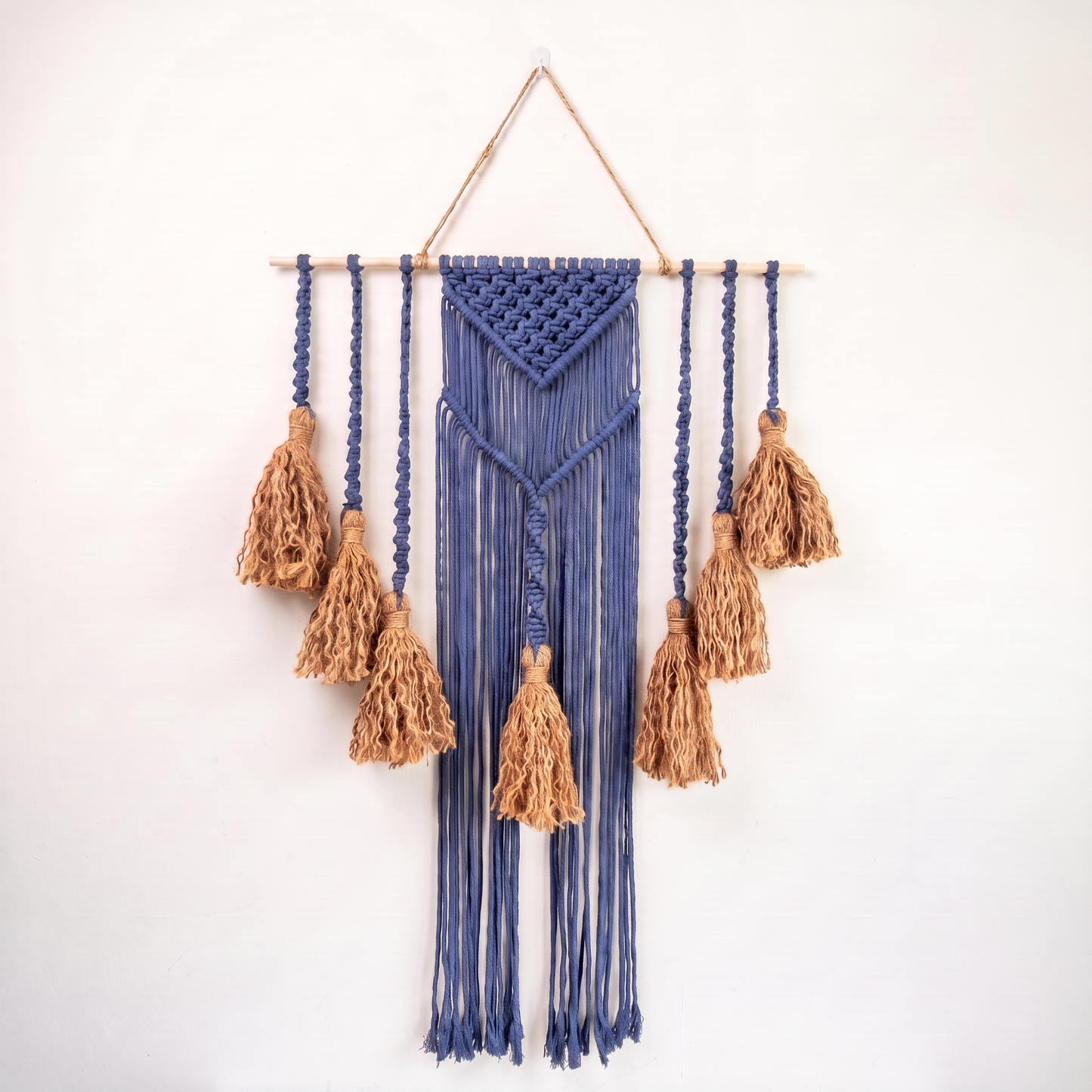 Fiber Art Custom Macrame Wall Hanging Sapphire Blue Hex code 5061b9