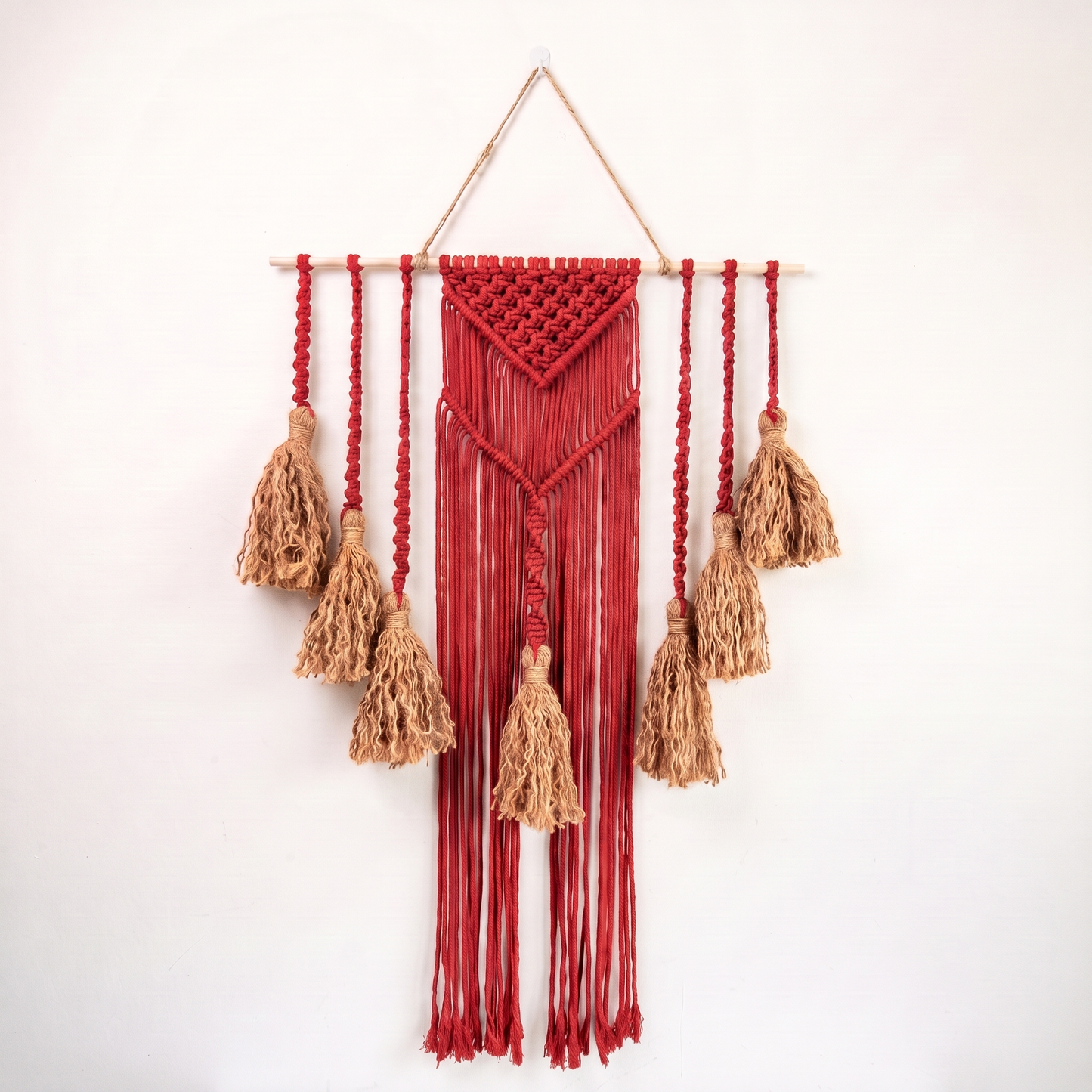 Fiber Art Custom Macrame Wall Hanging Scarlet Red D21F30