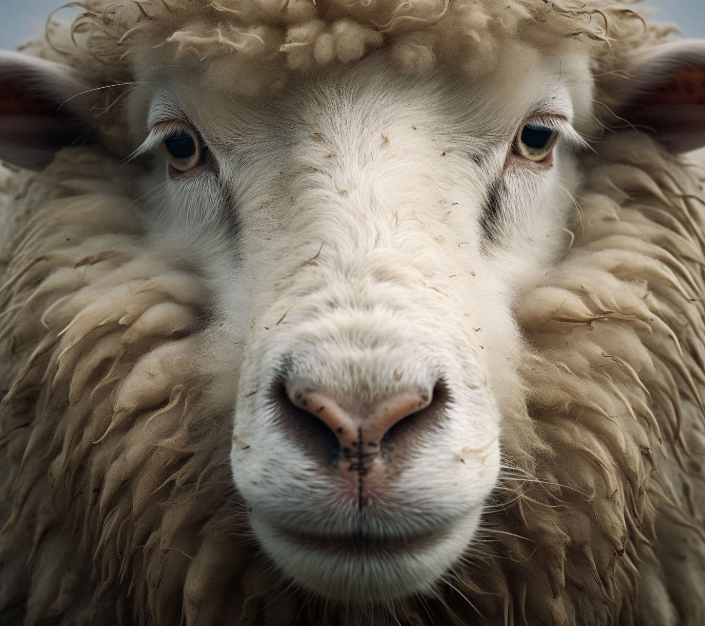 Fleece Face Sheep Portrait Photorealism - Digital Artwork Loose Art Print