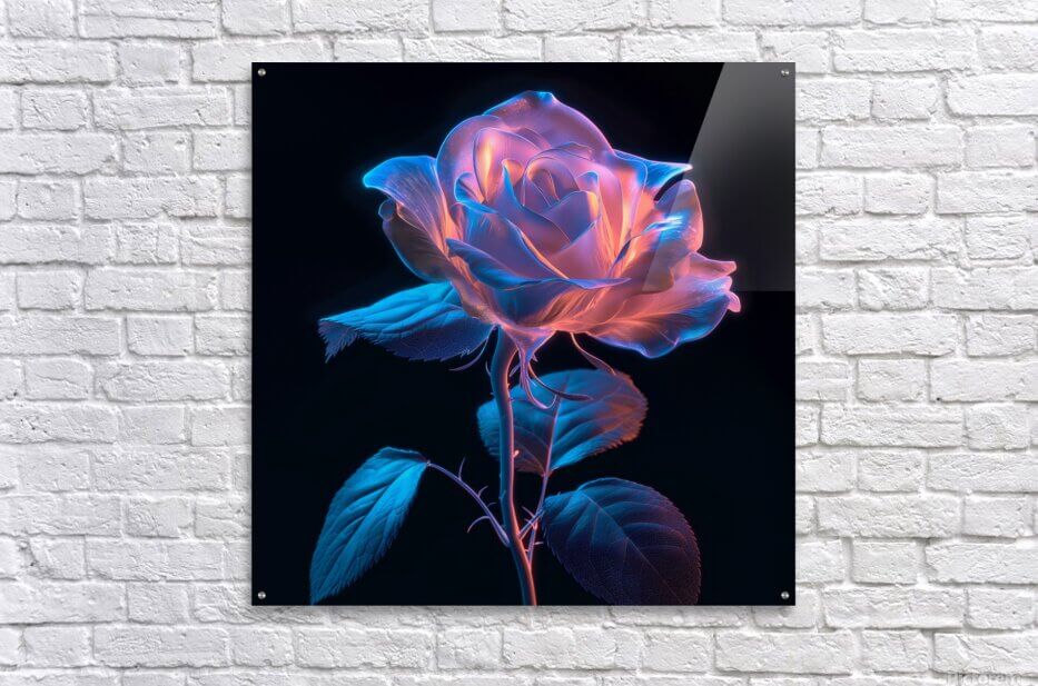 Floral Fantasy Bioluminescent Rose on Black Background Downloadable / Printable Digital Artwork