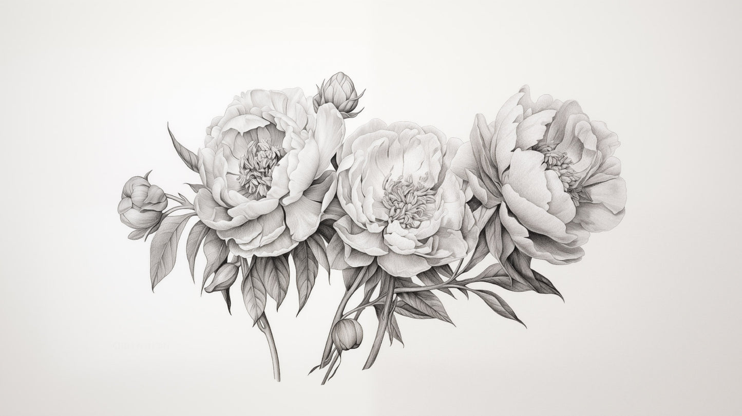 Floral Finesse Pencil Sketch Illustration - Digital Artwork Loose Art Print