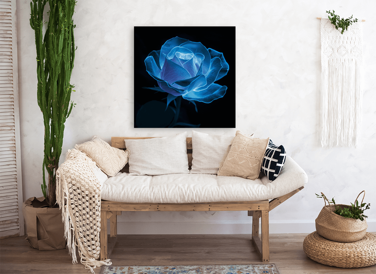 Floral Sophistication Bioluminescent Rose on Black Background Downloadable / Printable Digital Artwork