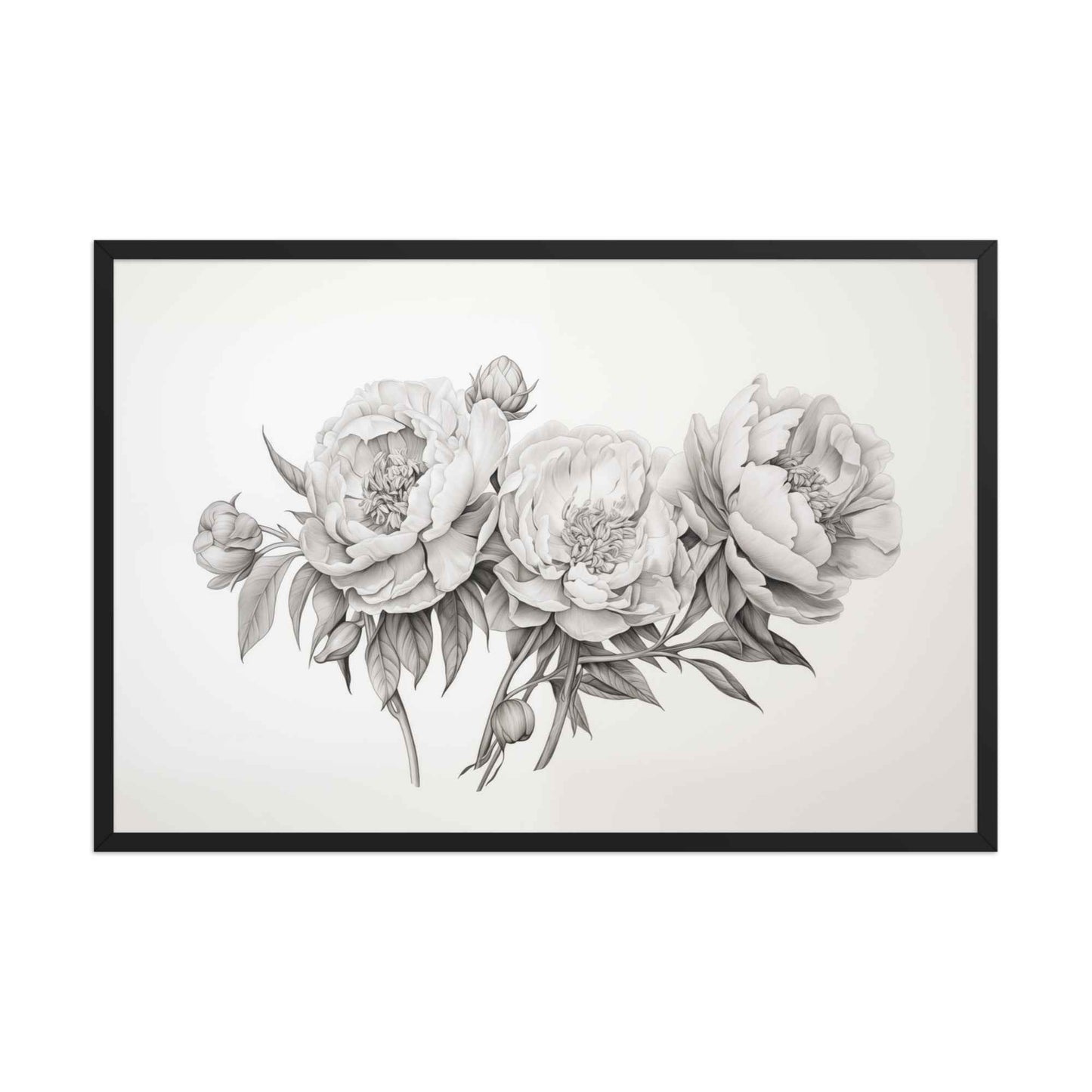 Floral Finesse Pencil Sketch Illustration - Digital Artwork Framed Wall Art Print