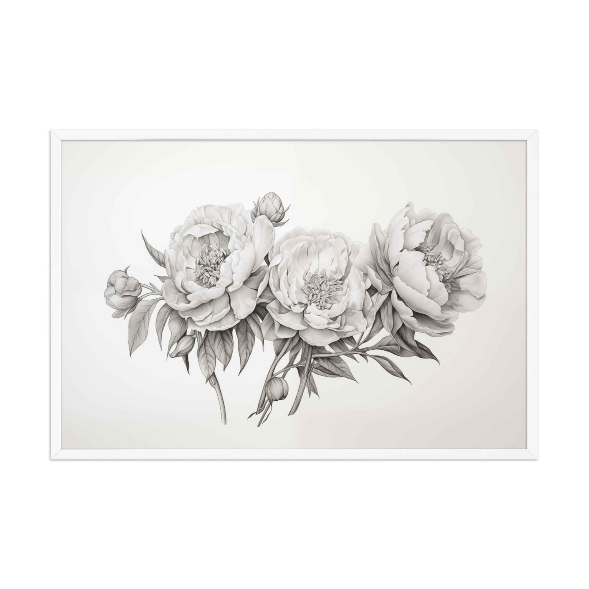 Floral Finesse Pencil Sketch Illustration - Digital Artwork Framed Wall Art Print