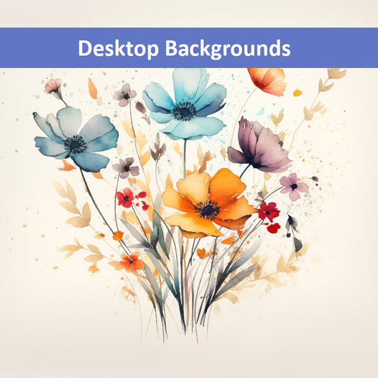 Floral Still Life Colorful Bouquet Digital Watercolor Painting Wallpaper for Computer