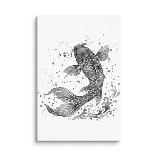 Fluid Grace Black and White Koi Fish Wall Decor Digital Artwork Watercolor Painting Canvas Wall Art Print