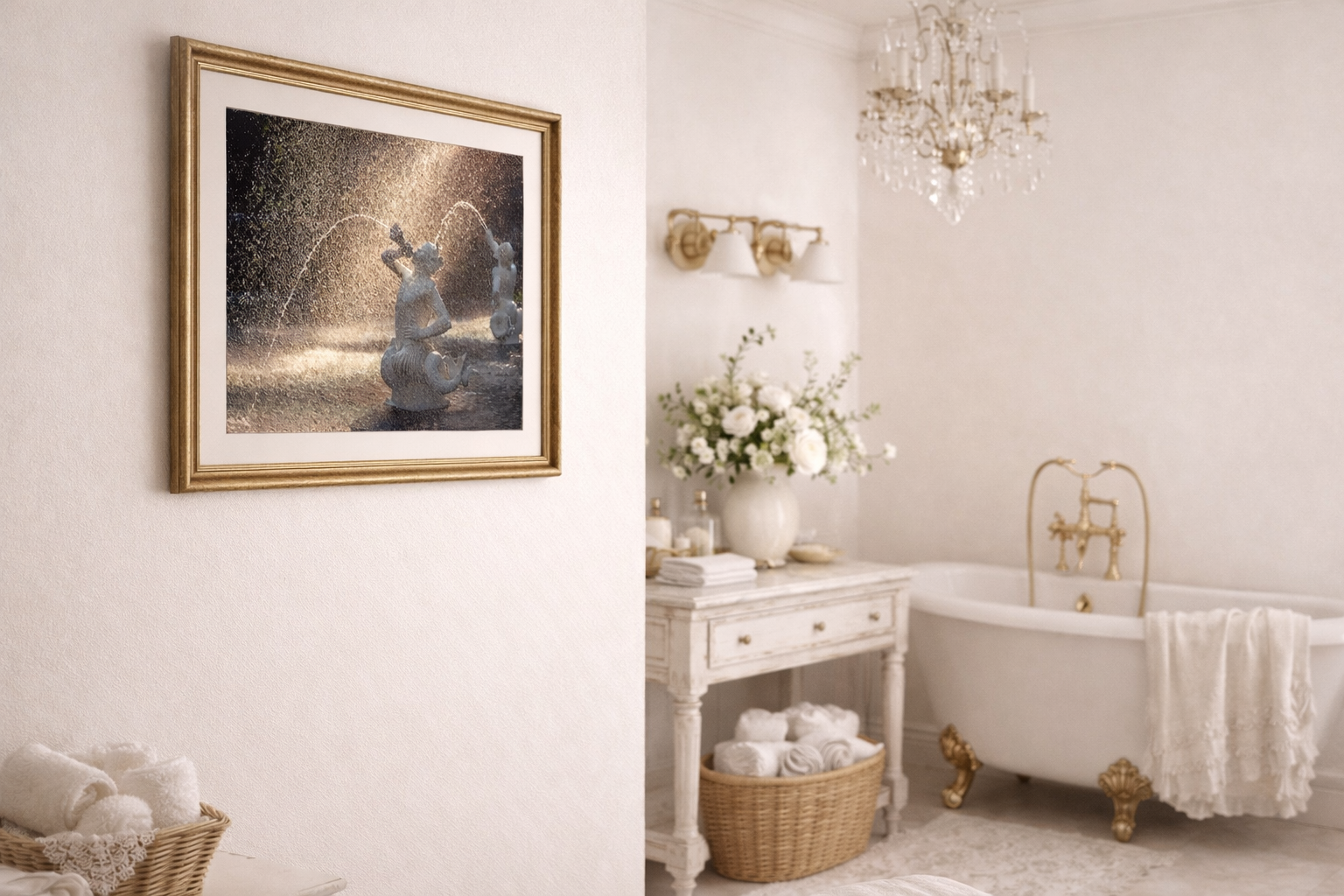 Fountain Forsyth Park Savannah Ga Architectural Photograph Wall Art Print Loose Art Print in Shabby Chic Style Bathroom