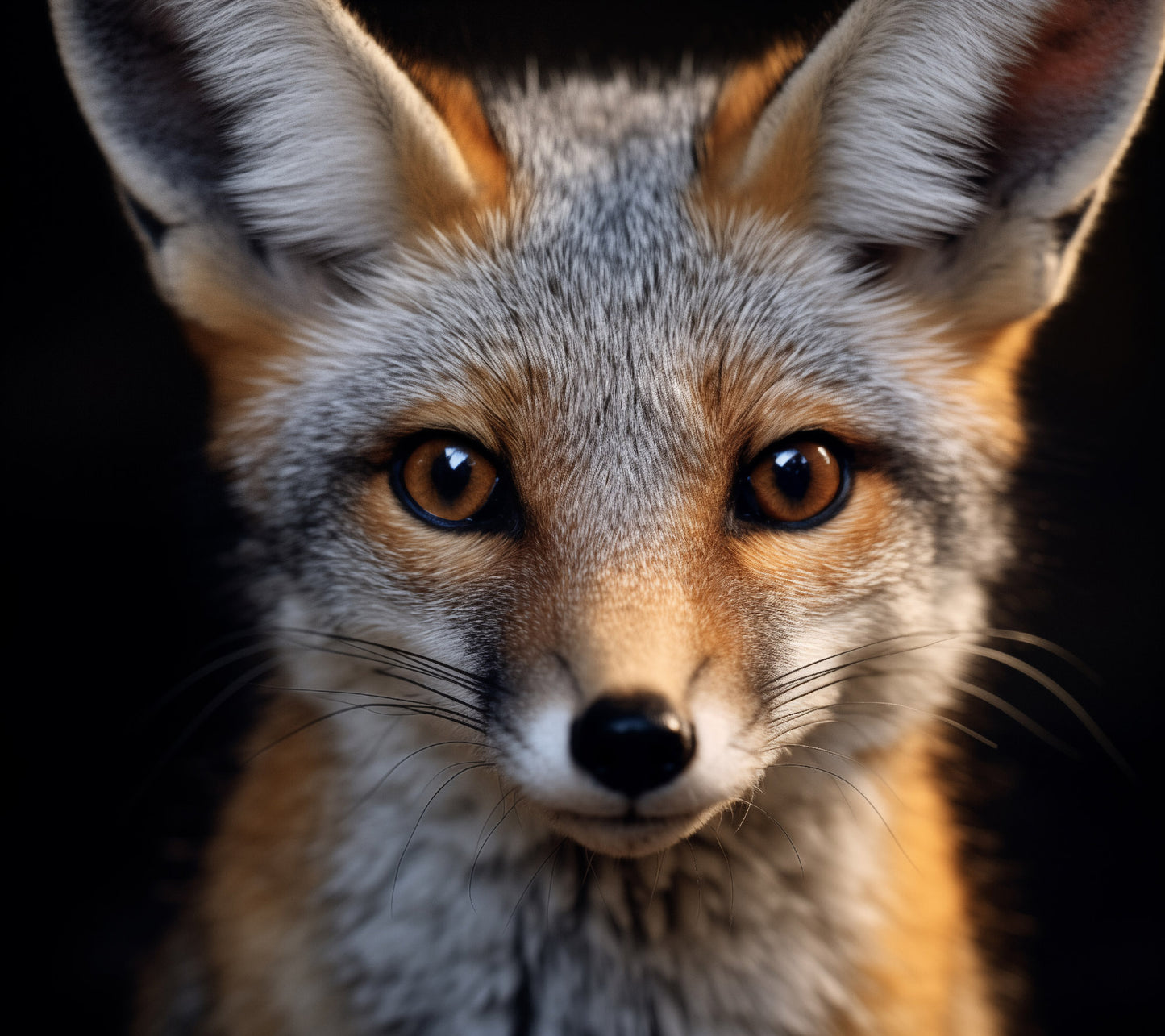 Foxfire Gaze Gray Fox Photorealism - Digital Artwork Loose Art Print