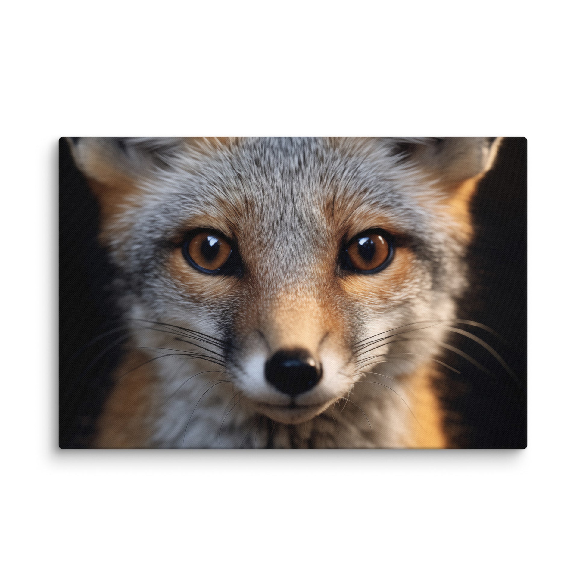 Foxfire Gaze Gray Fox Photorealistic Digital Artwork Canvas Wall Art Print