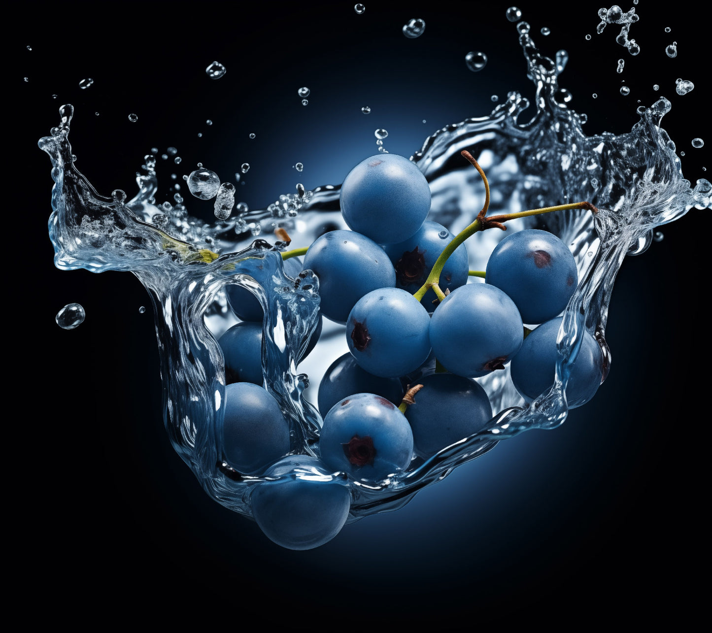 Freshness Unleashed Blueberries in Water Photorealism - Digital Artwork Loose Art Print