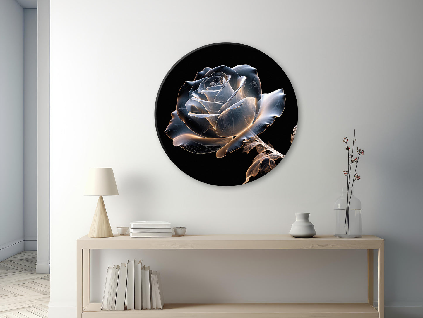 Ghostly Bloom X-Ray Effect Illustration DIY Downloadable and Printable Wall Art Print in Hallway Setting