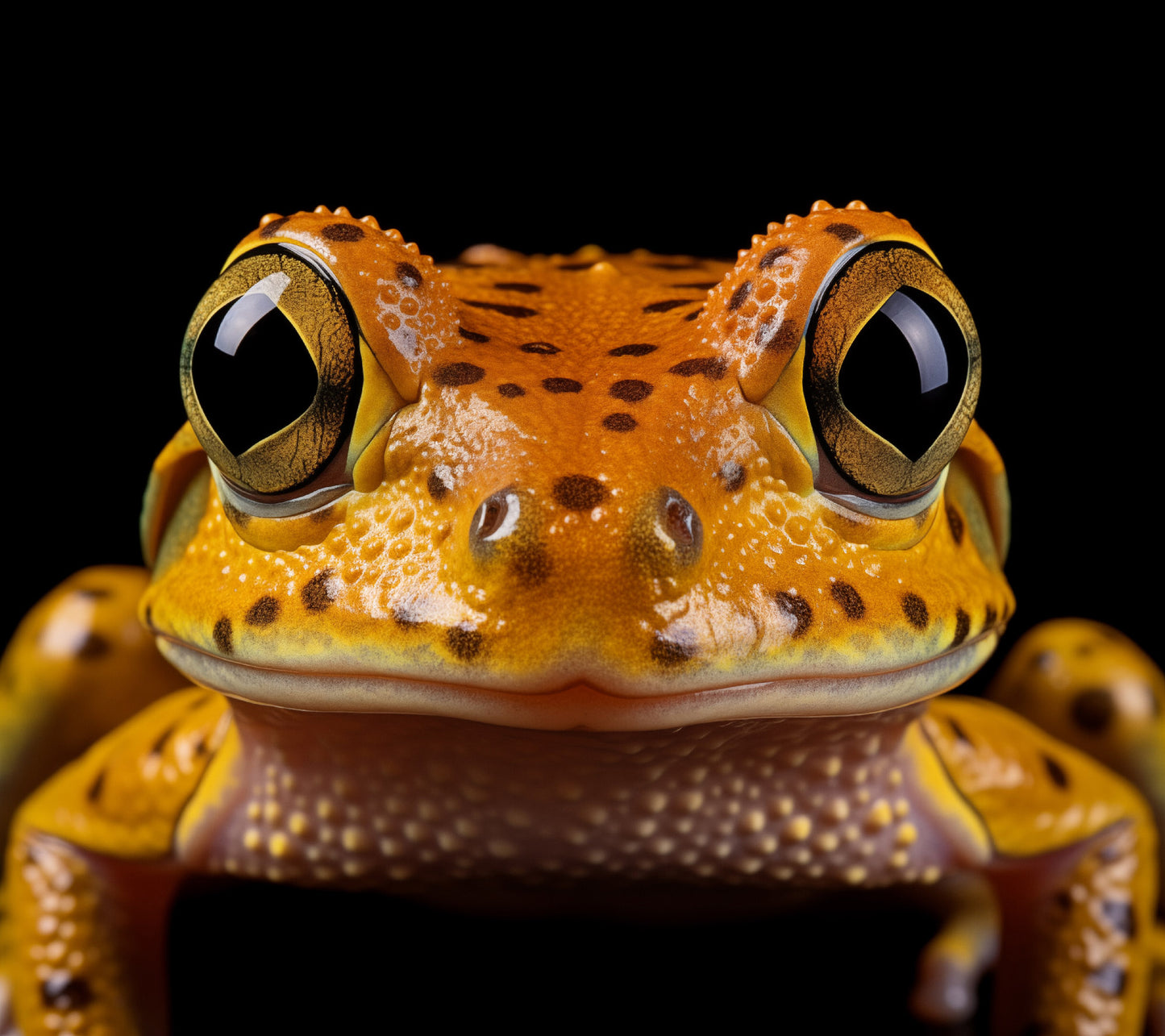 Golden Gaze Neobatrachia Frog Close-up Photorealism - Digital Artwork Loose Art Print