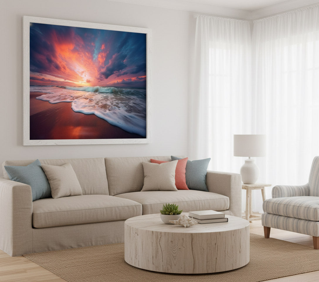 Golden Horizon Realism Painting Beach Artwork DIY Downloadable and Printable Wall Art Print in Modern Coastal Style Living Room