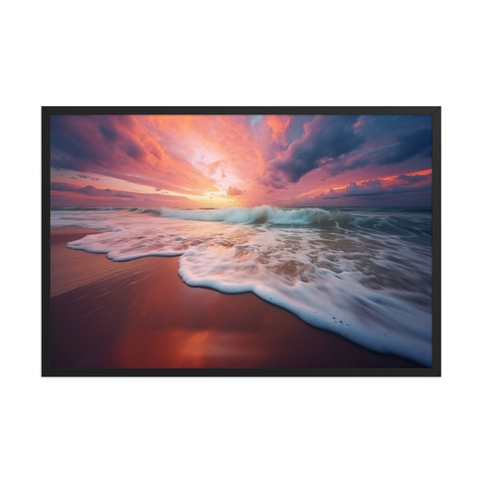 Golden Horizon Realism Painting Beach Artwork Framed Coastal Wall Art