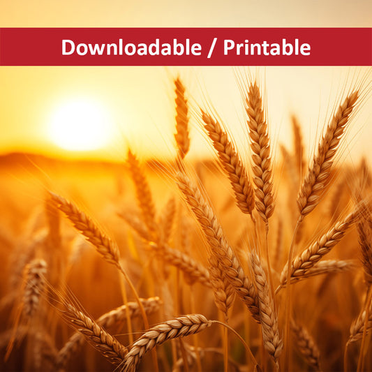 Golden Hour Harvest Minimal Botanical  Rustic Subdued Wheat Crops Photorealistic Digital Artwork DIY Downloadable and Printable Wall Art Prints