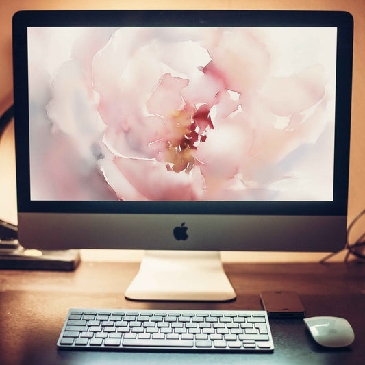 Graceful Stillness Digital Watercolor Artwork Pink Peony Floral Still Life Wallpaper for Computer Monitors, TVs, and Laptop Screens