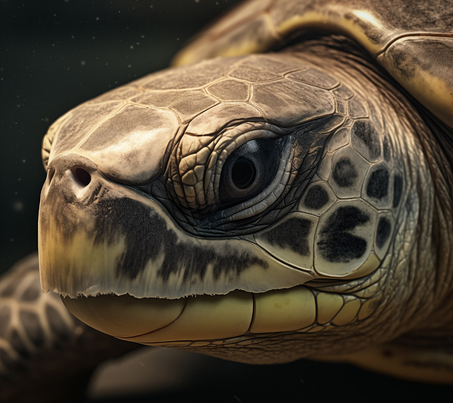 Guardian of the Deep Olive Ridley Turtle Close-up Photorealism - Digital Artwork Loose Art Print