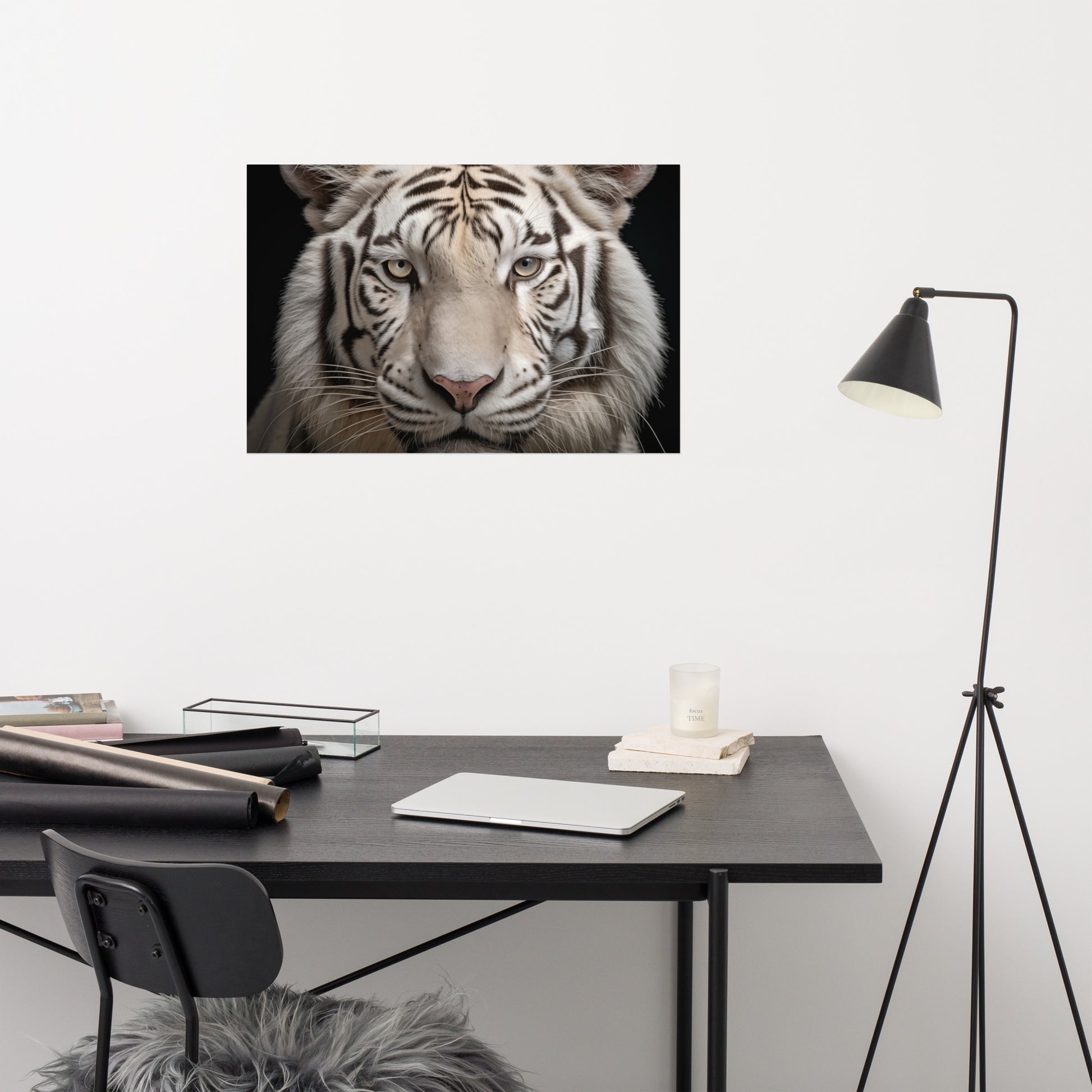 Hall Way Wall Decor: Albino Majesty White Tiger Photorealism Painting - Digital Artwork Loose Art Print