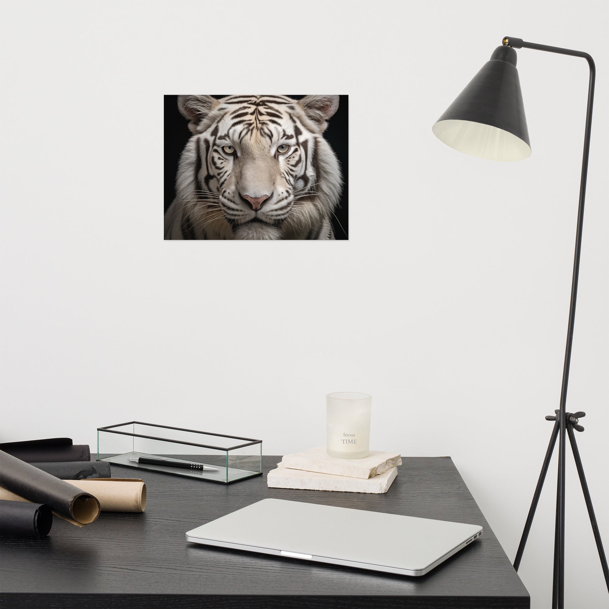 Hallway Art: Albino Majesty White Tiger Photorealism Painting - Digital Artwork Loose Art Print
