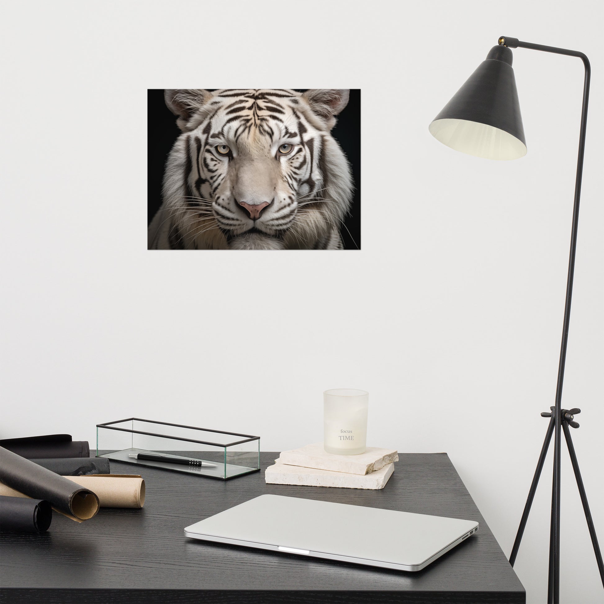 Hallway Art Decor: Albino Majesty White Tiger Photorealism Painting - Digital Artwork Loose Art Print