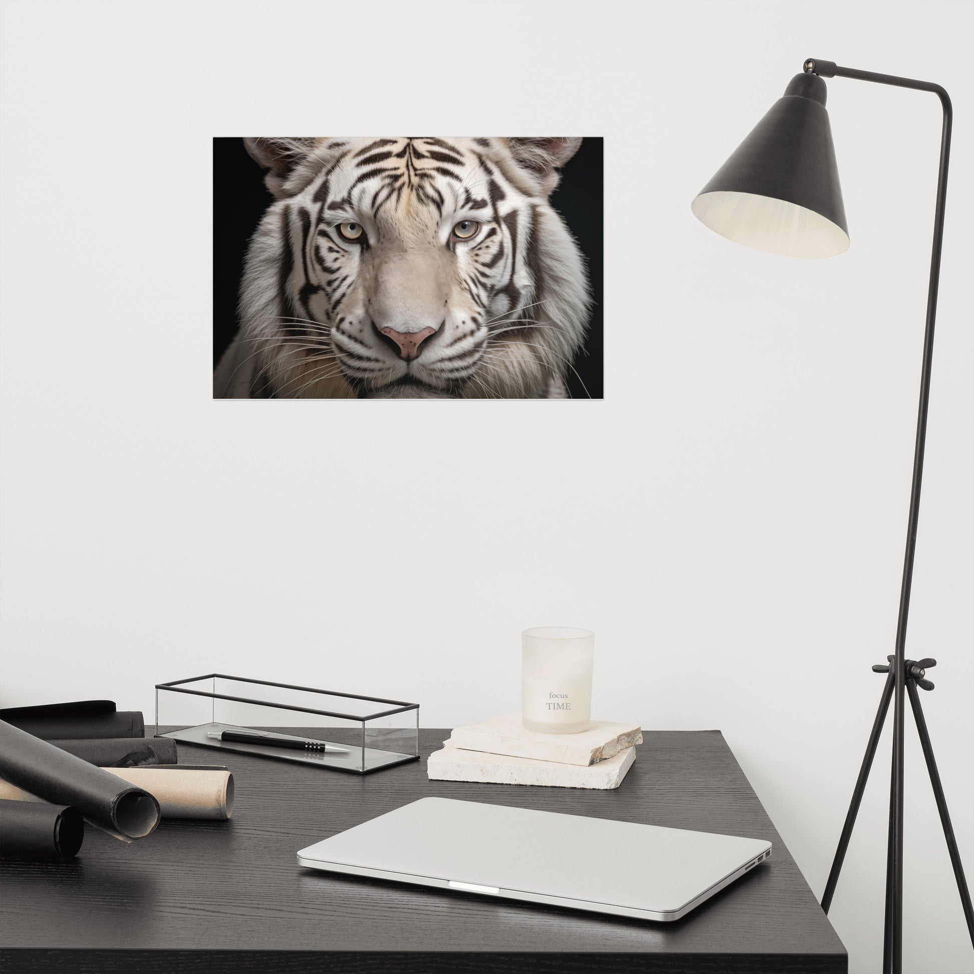 Hallway Art Prints: Albino Majesty White Tiger Photorealism Painting - Digital Artwork Loose Art Print