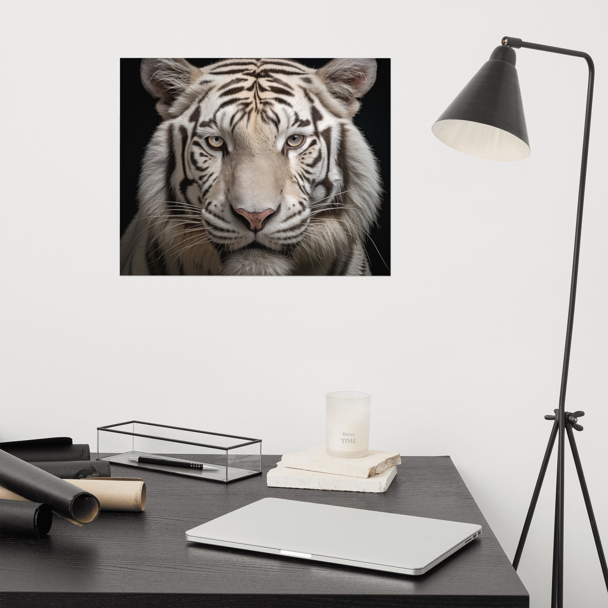 Hallway Artwork: Albino Majesty White Tiger Photorealism Painting - Digital Artwork Loose Art Print