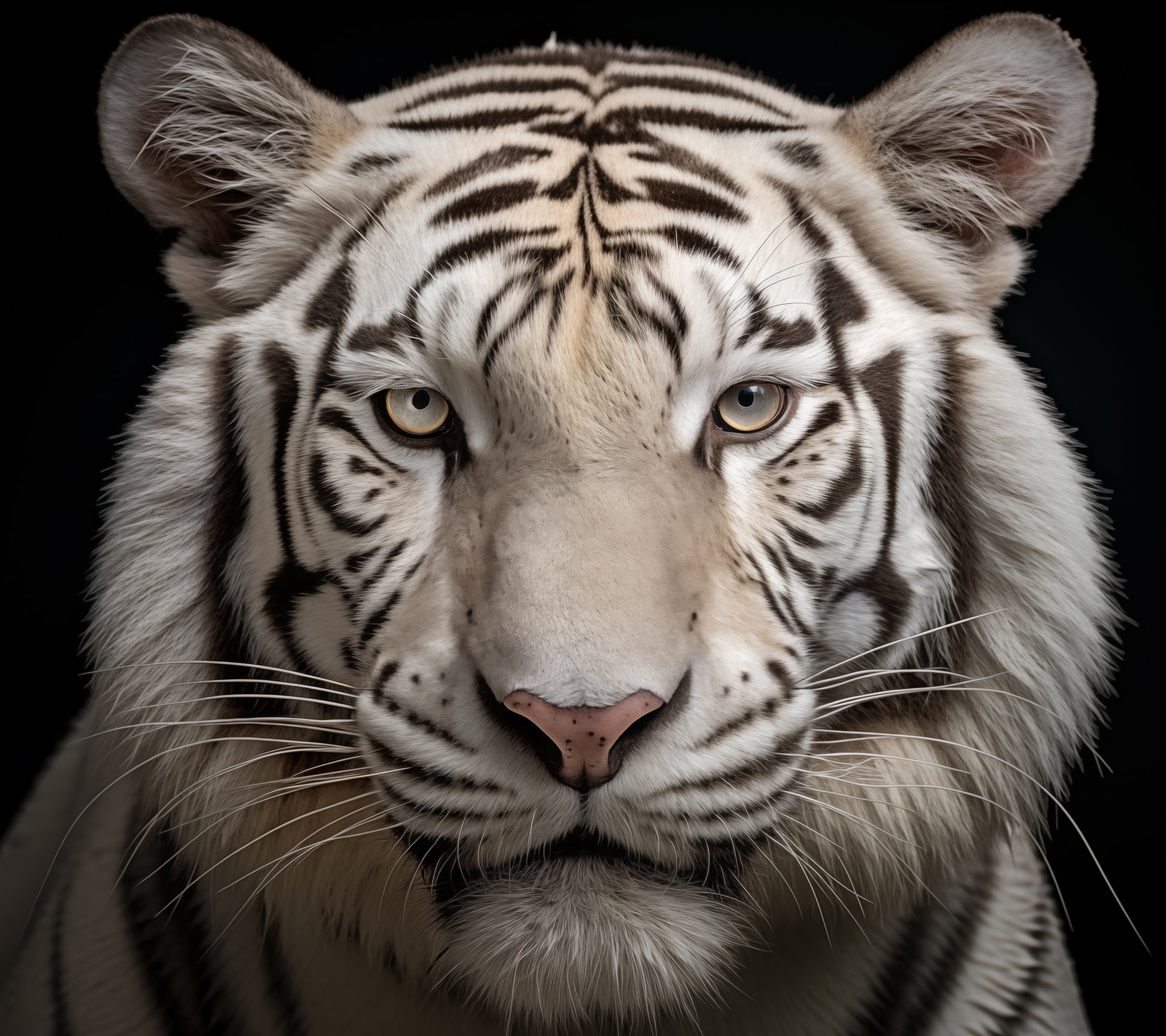 Hallway Wall Art Prints: Albino Majesty White Tiger Photorealism Painting - Digital Artwork Loose Art Print