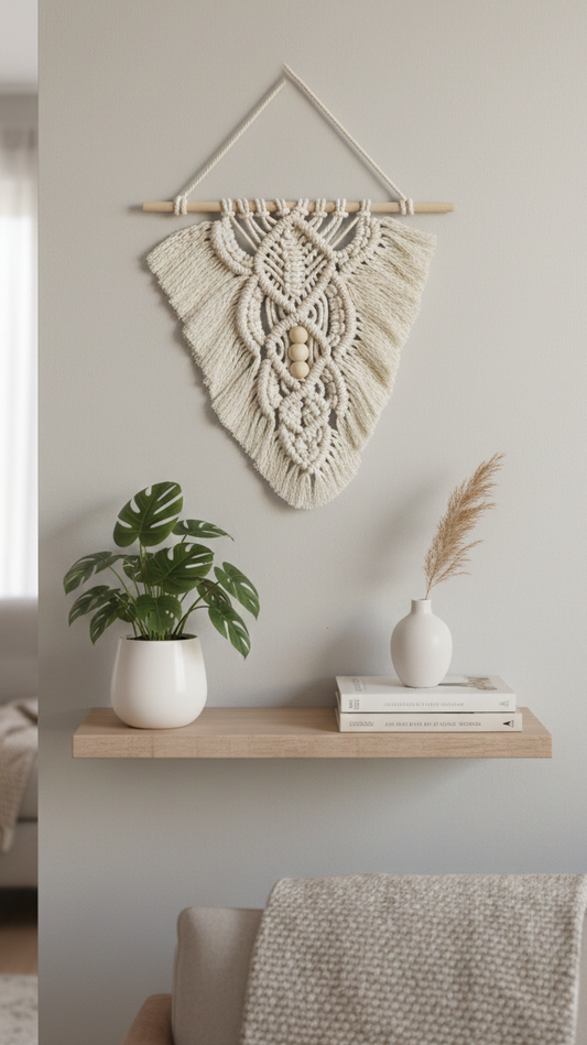 white macrame wall hanging