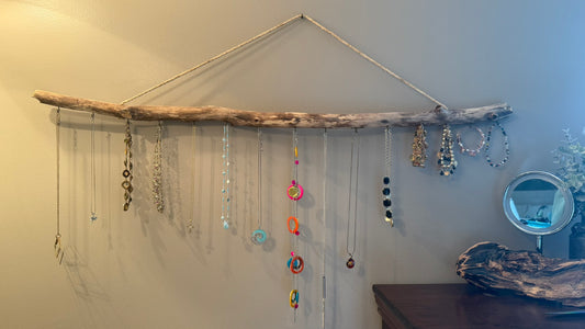 Handmade Driftwood Hanging Rack #4515 | Jewelry Hanger | Herb Drying Rack | Flower Drying Rack Rustic Texture Art