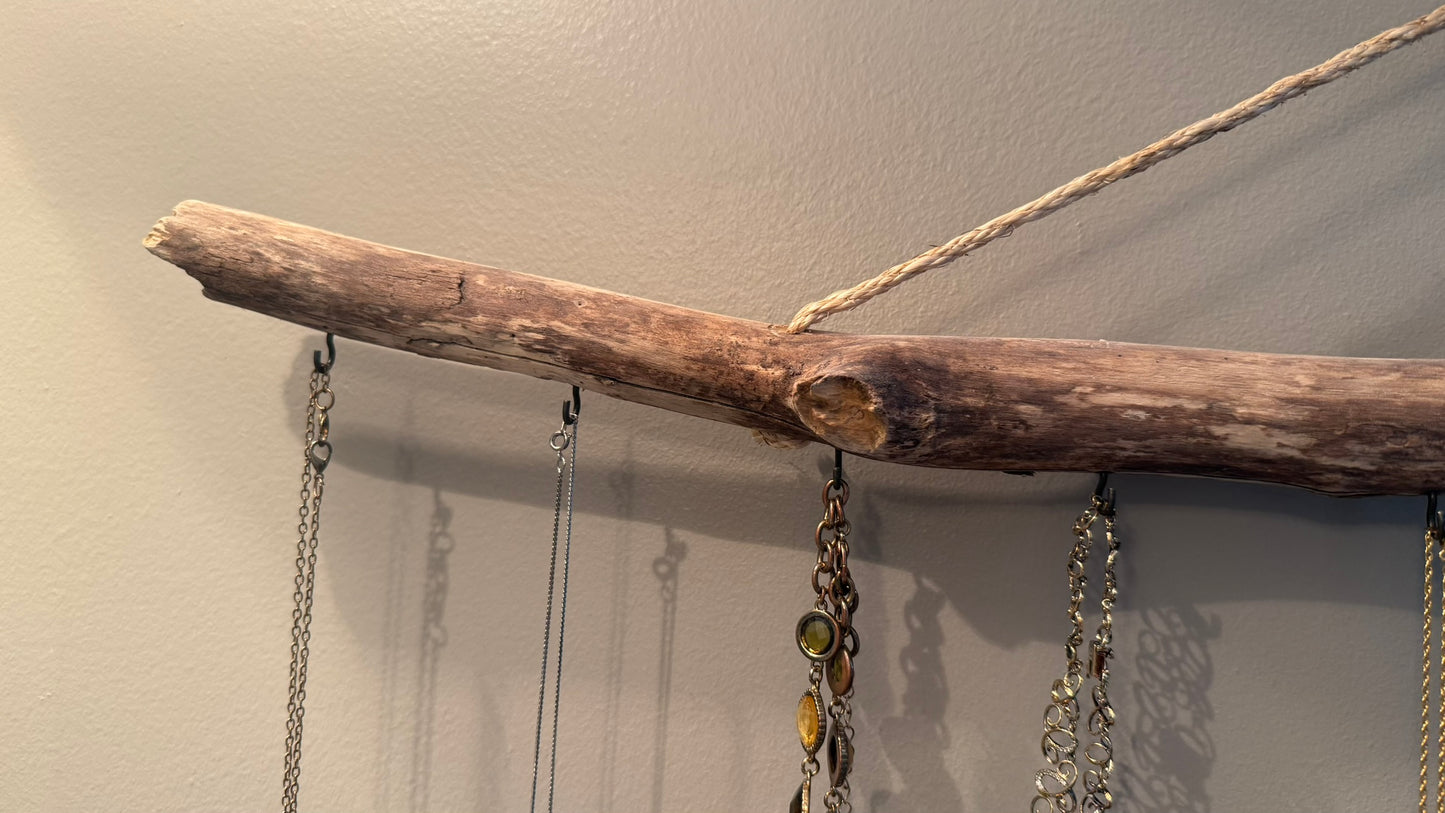 Handmade Driftwood Hanging Rack #4515 | Jewelry Hanger | Herb Drying Rack | Flower Drying Rack Rustic Texture Art