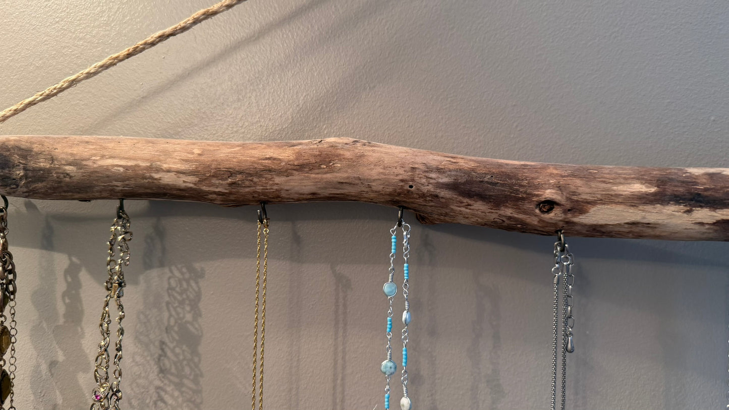 Handmade Driftwood Hanging Rack #4515 | Jewelry Hanger | Herb Drying Rack | Flower Drying Rack Rustic Texture Art