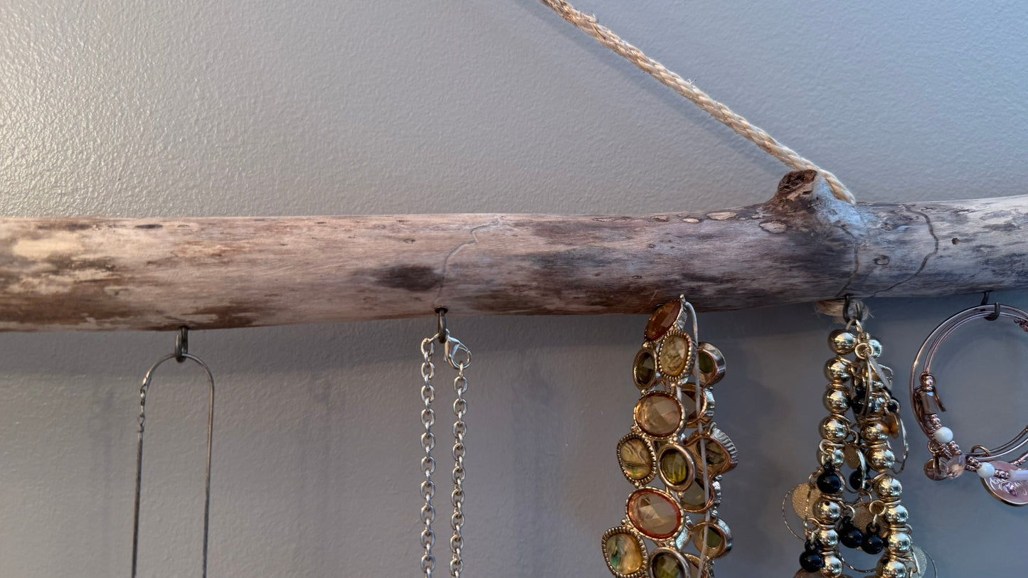 Handmade Driftwood Hanging Rack #4515 | Jewelry Hanger | Herb Drying Rack | Flower Drying Rack Rustic Texture Art
