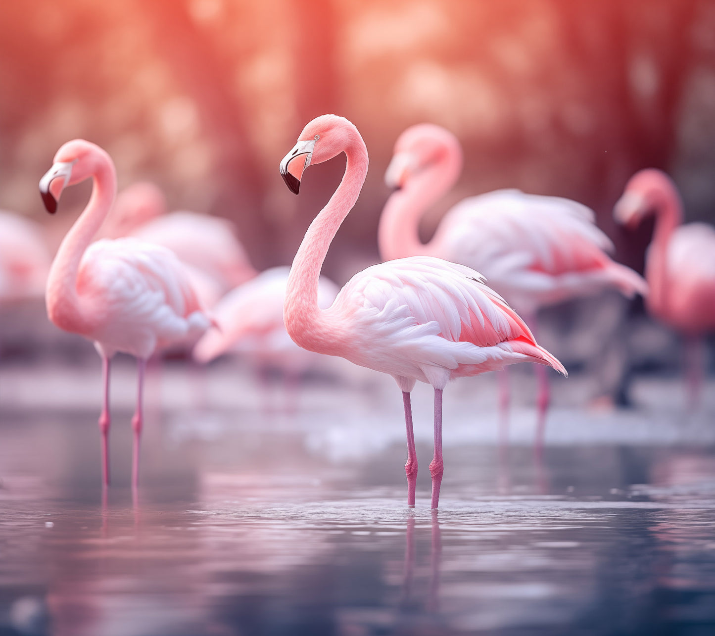 Harmony in Pink Wildlife Photorealism - Digital Artwork Loose Art Print